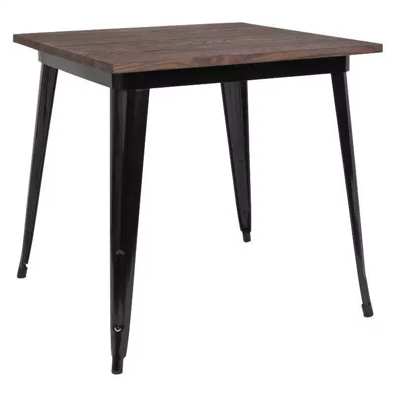 Merrick Lane Modern 31.5 Square Metal Table with Rustic Wood Top for Indoor Use