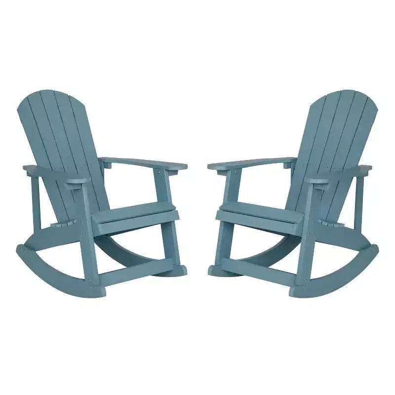 Merrick Lane Set of 2 All-Weather Polyresin Adirondack Rocking Chair with Vertical Slats