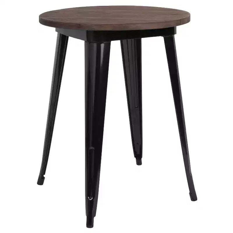 Flash Furniture 24 Round Metal Indoor Table with Rustic Wood Top