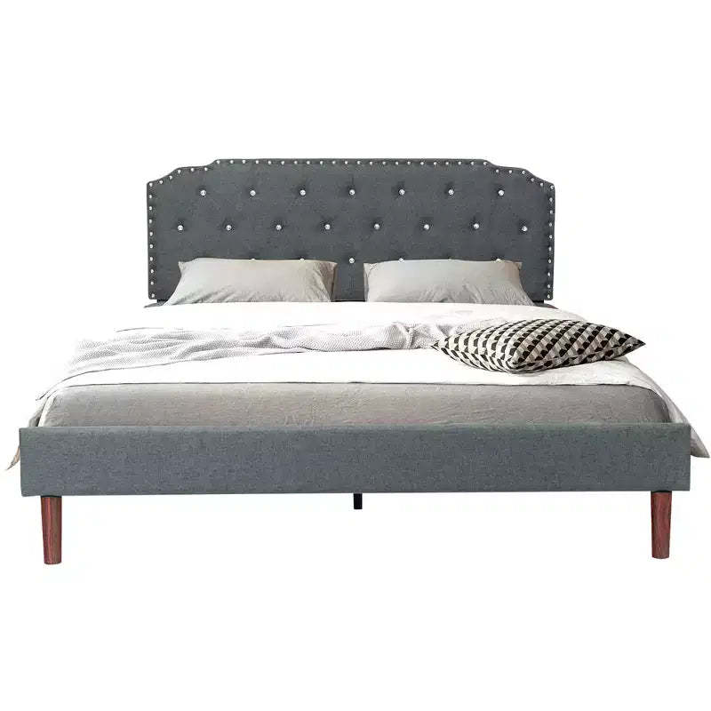 Costway Upholstered Bed Frame Adjustable Diamond Button Headboard Easy Assembly