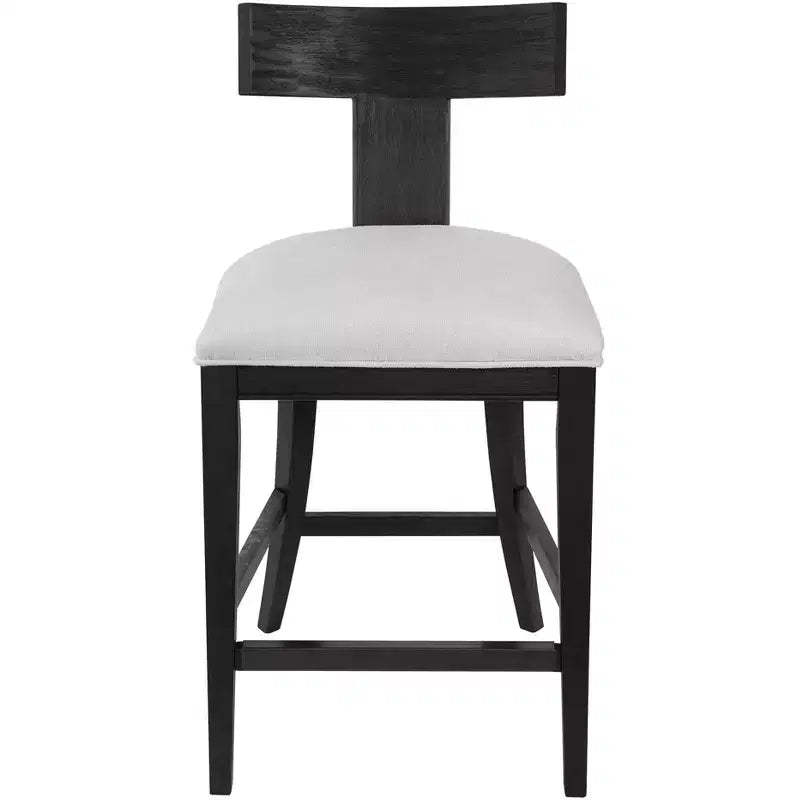 Uttermost Charcoal Wood Bar Stool Black 26 1/4 High Modern White Fabric Cushion with Backrest Footrest for Kitchen Counter Height