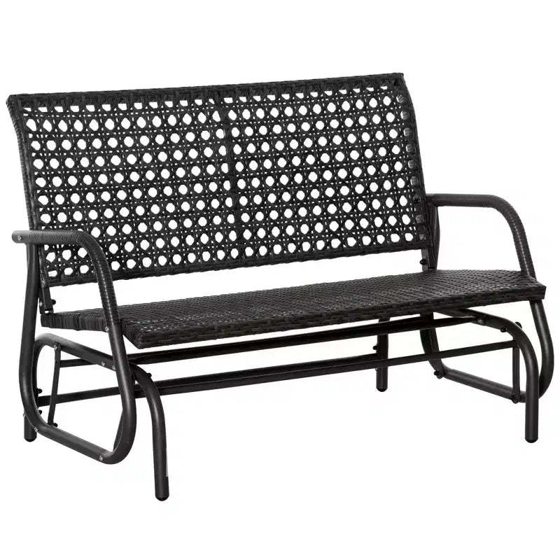 Outsunny 2-Person Outdoor Wicker Glider Bench Patio Garden PE Rattan Swing Loveseat Chair with Extra Wide Seat and Curved Backrest Dark Gray