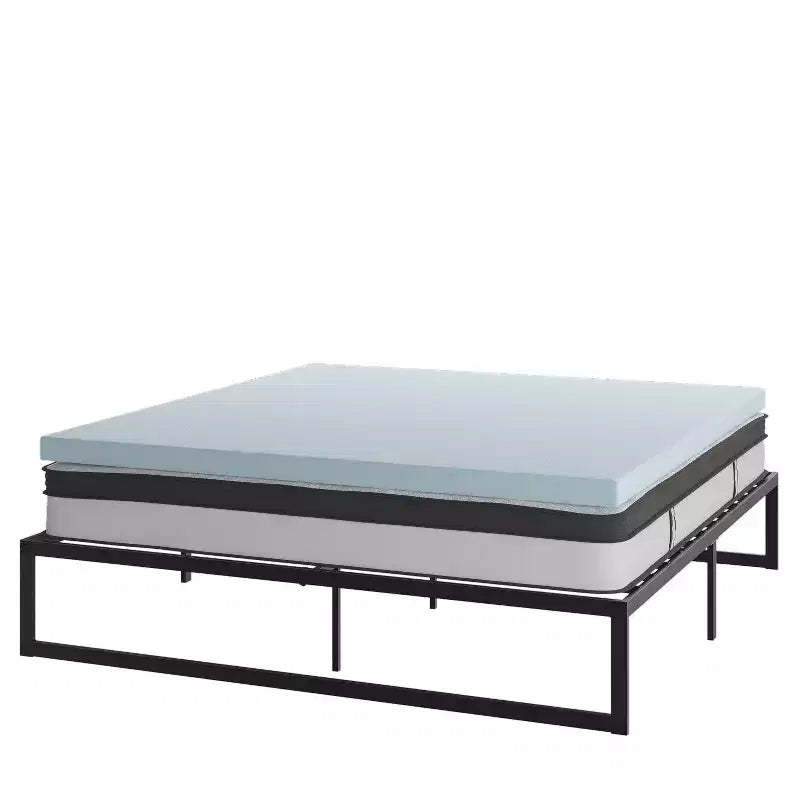 Flash Furniture 14 Inch Metal Platform Bed Frame with 10 Inch Pocket Spring Mattress in a Box and 2 Inch Cool Gel Memory Foam Topper