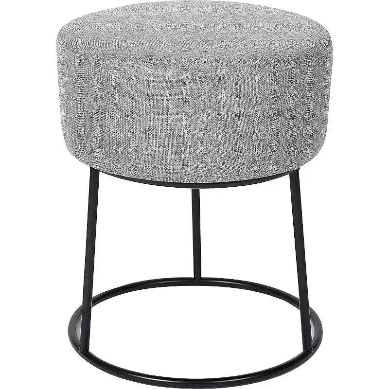 BirdRock Home Linen Foot Stool Ottoman with Metal Base - Grey