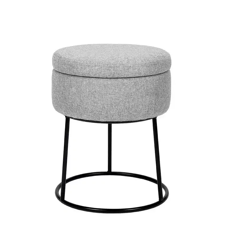 BirdRock Home Grey Linen Storage Stool with Black Base - Black Metal Legs