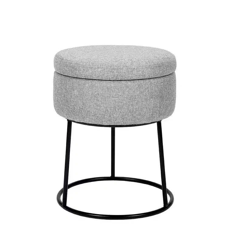 BirdRock Home Grey Linen Storage Stool with Black Base - Black Metal Legs