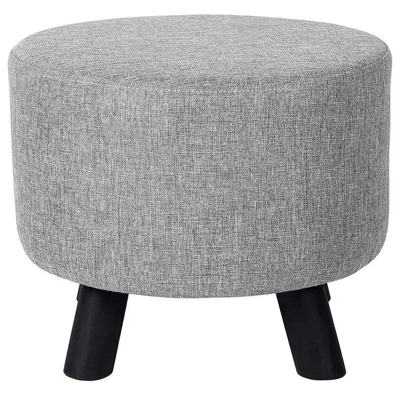 BirdRock Home Linen Foot Stool Ottoman with Wood Legs - Grey