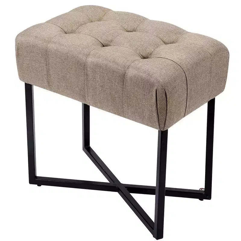 BirdRock Home Rectangular Tufted Beige Foot Stool Ottoman with Black Legs