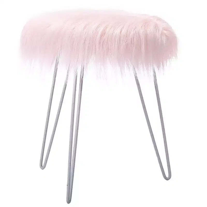 BirdRock Home Round Faux Fur Foot Stool Ottoman - Pink with White Legs
