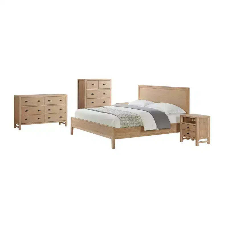 5pc Arden Wood Bedroom Set with Two 2 Drawer Nightstands Light Driftwood - Alaterre Furniture
