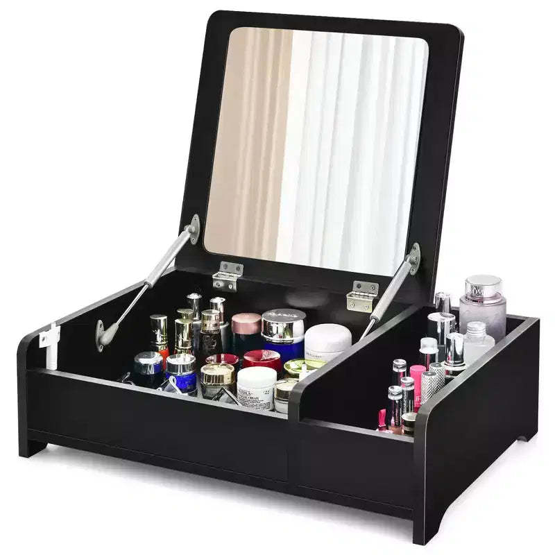 Costway 2-in-1 Vanity Dresser w/ Flip-Top Mirror Tabletop Storage Box Makeup Laptop Black