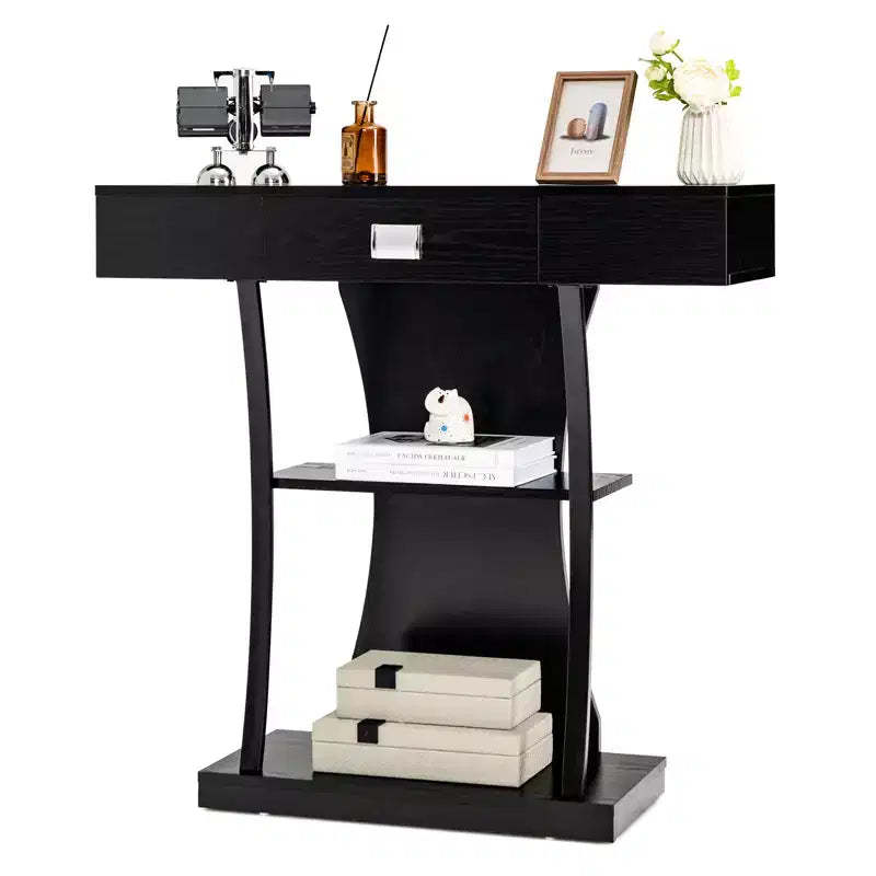 Costway T-Shaped Console Table Behind Couch Table with Drawer Shelves & Dual Anti-Tipping Kits Modern Foyer Table Entryway Accent Table