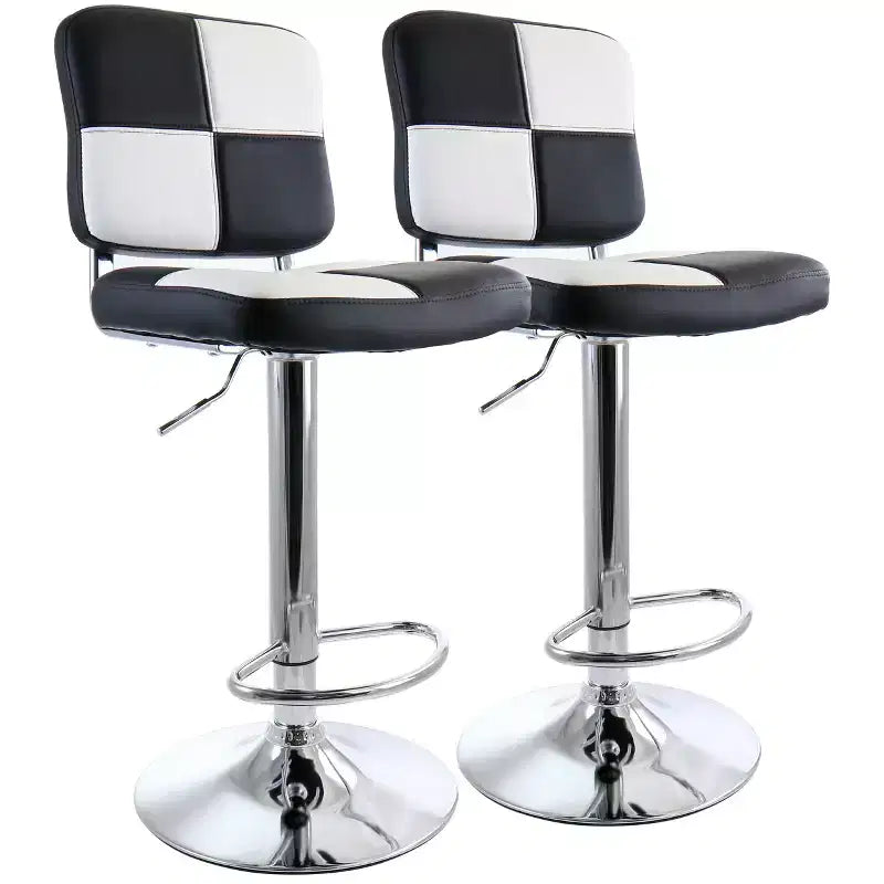 Elama 2 Piece Adjustable Fux Leather Bar Stool in Black and White with Chrome Base