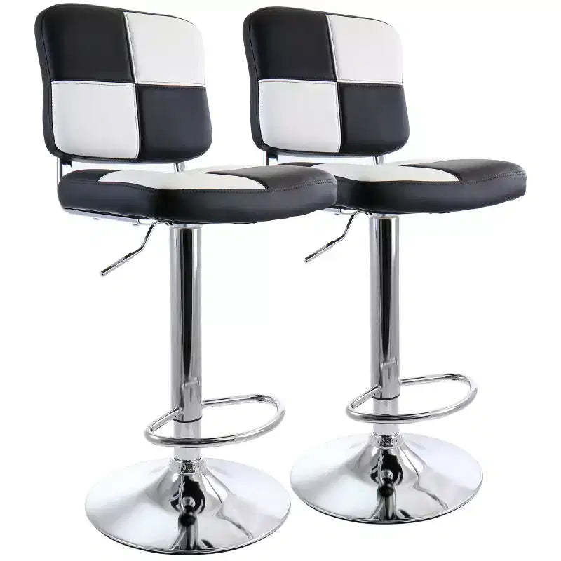 Elama 2 Piece Adjustable Fux Leather Bar Stool in Black and White with Chrome Base