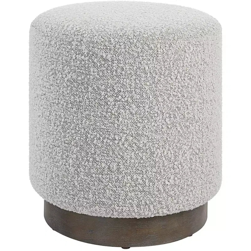 Uttermost Avila Gray and White Fabric Ottoman with Wooden Base