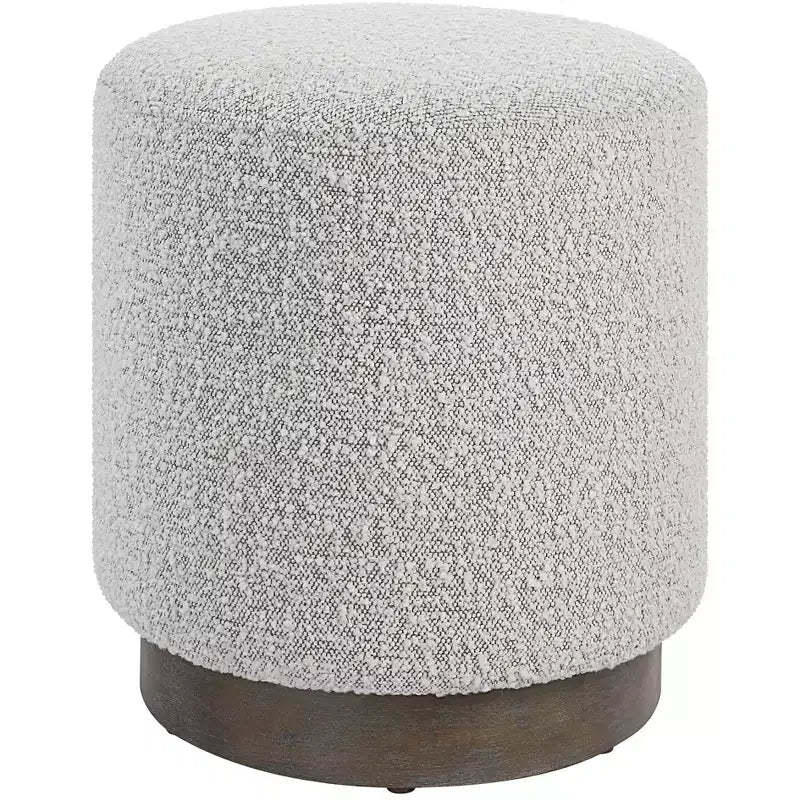 Uttermost Avila Gray and White Fabric Ottoman with Wooden Base