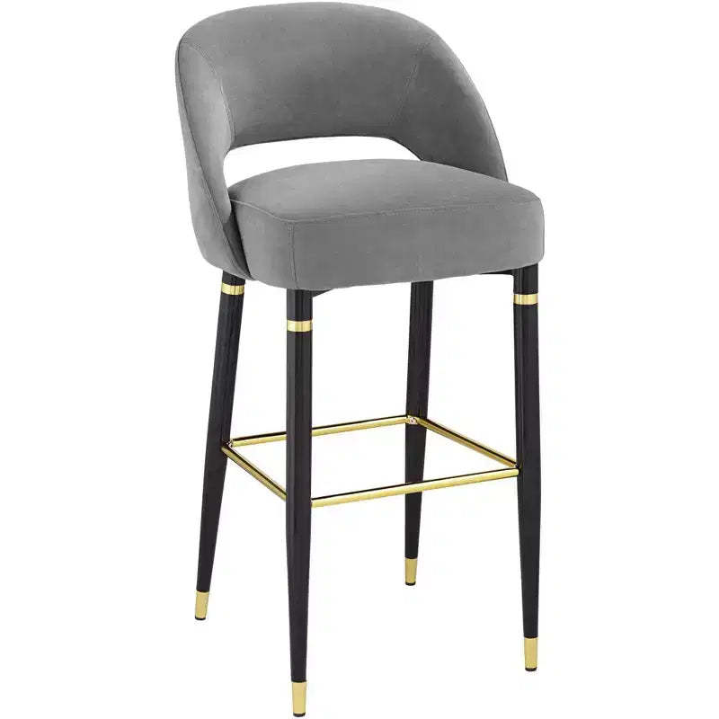 Studio 55D Simone Matte Black Bar Stool 31 1/2 High Modern Dark Gray Velvet Cushion with Backrest Footrest for Kitchen Counter Height Island Shed
