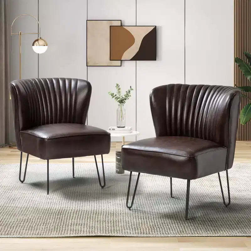 Set of 2 Eustacio Mid-back Tufted Faux Leather Accent Side Chair with Metal Base | Karat Home