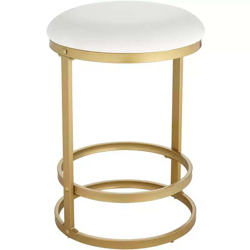 55 Downing Street Palmer Gold Metal Bar Stool 26 High Modern White Fabric Round Cushion with Footrest for Kitchen Counter Height Island Home House