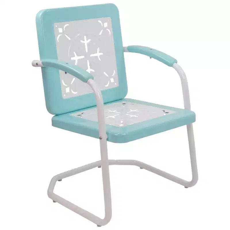 Northlight 35 Square Outdoor Retro Tulip Steel Armchair, Blue and White