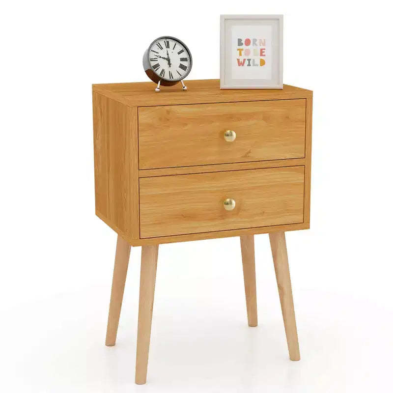 Costway Mid Century Modern 2 Drawers Nightstand In Natural Sofa Side Table End Table
