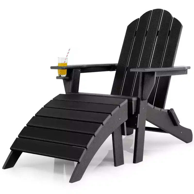 Costway HDPE Patio Folding Adirondack Chair Ottoman Set Footrest All-Weather