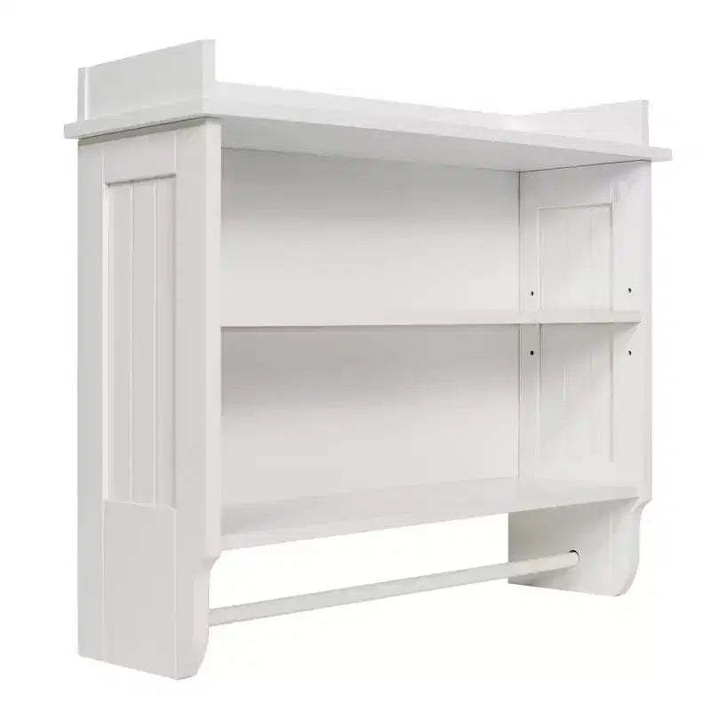 Redmon Contemporary Country Wall and Ceiling Mounted Floating Painted Wood Wall Shelf with Towel Bar, Easy Assembly, & Adjustable Middle Shelf, White
