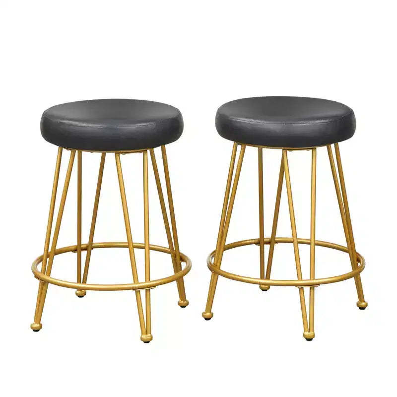Set of 2 24 Mazzini Faux Leather and Metal Counter Height Barstools - Buylateral
