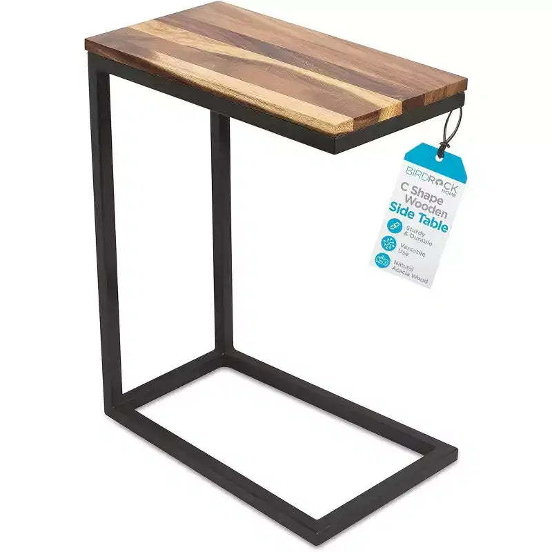 BirdRock Home Acacia Wood TV Tray C Shaped Side Table
