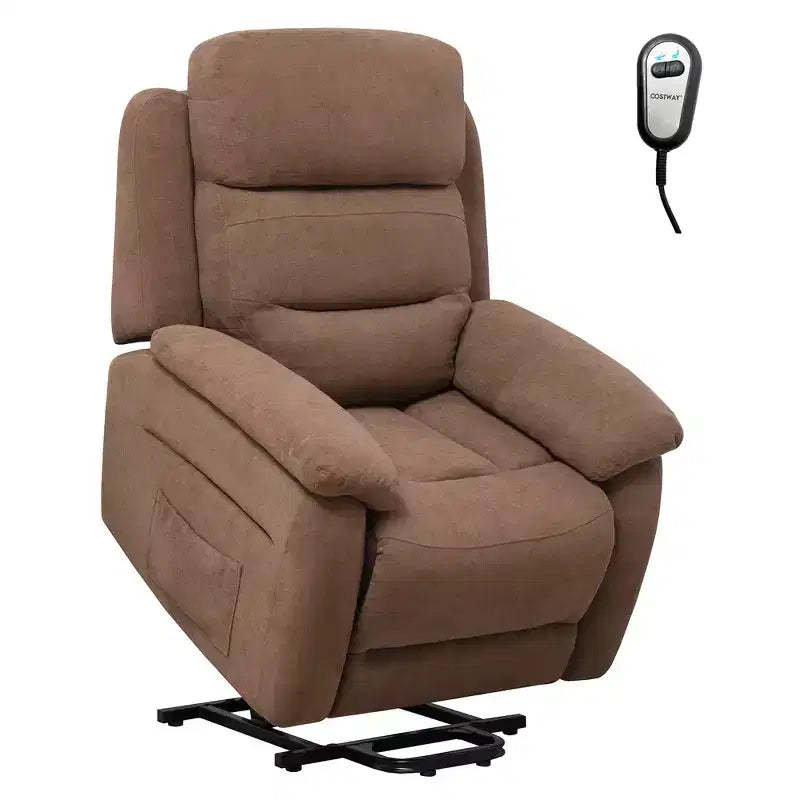 Costway Power Lift Recliner Chair Sofa for Elderly w/ Side Pocket & Remote Control Grey\Brown
