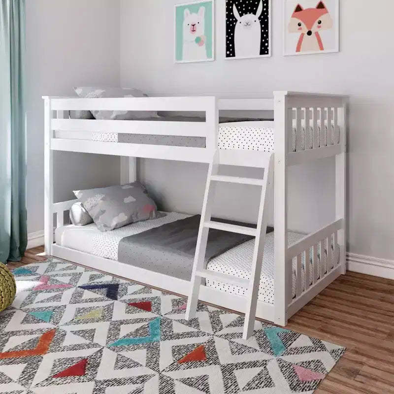 Max & Lily Twin over Twin Bunk Bed for Kids, Low Solid Wood Bunk Beds with Ladder for Small Room