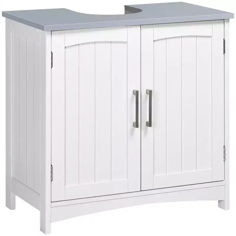 kleankin Pedestal Under Sink Cabinet with Double Doors, Modern Bathroom Vanity Unit, Storage Cupboard with Adjustable Shelves, White