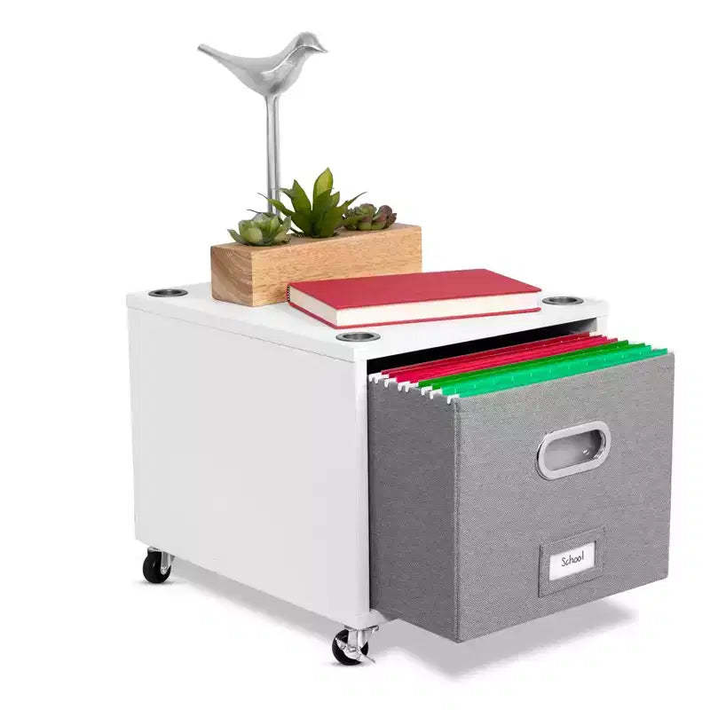 BirdRock Home Rolling Storage File Cabinet with 1 Lateral Drawer - White