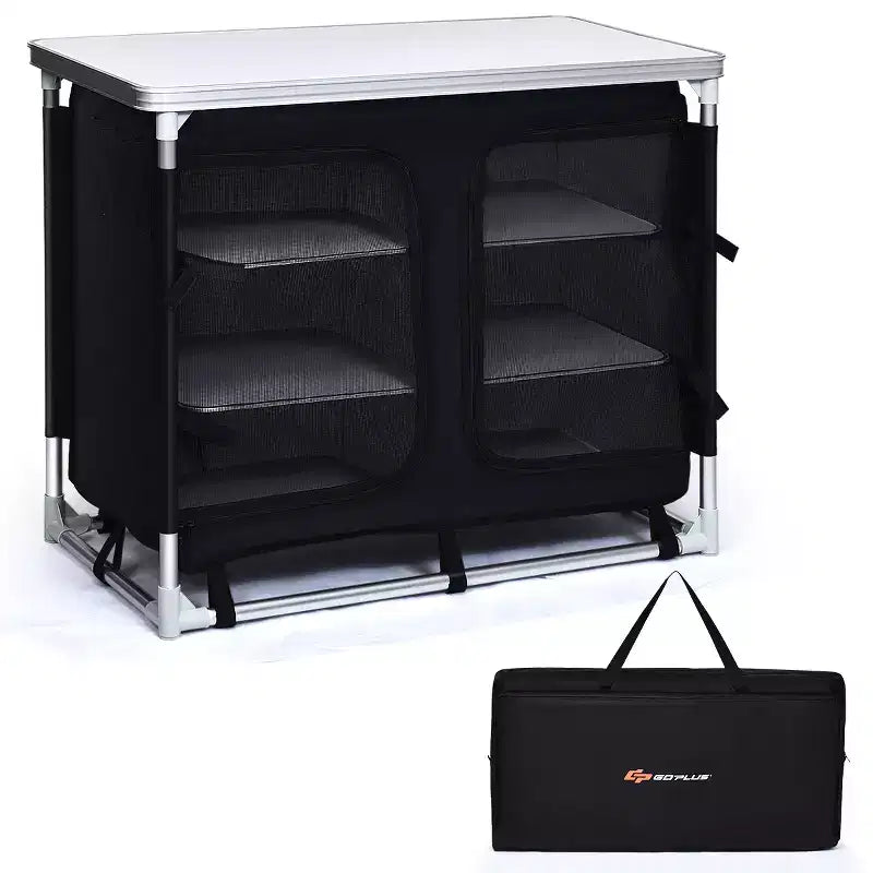 Costway Portable BBQ Aluminum Camping Table Kitchen Cook Station w/ Storage Organizer