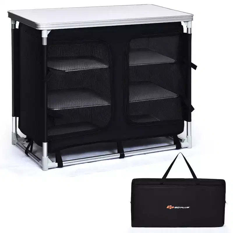Costway Portable BBQ Aluminum Camping Table Kitchen Cook Station w/ Storage Organizer