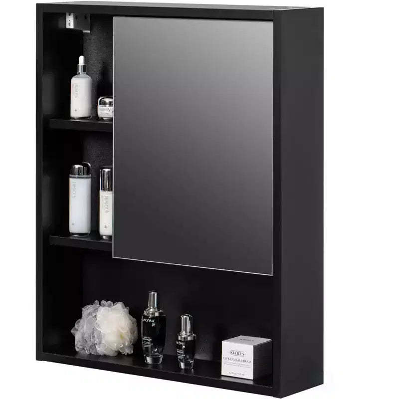 Basicwise Wall Mount Bathroom Mirrored Storage Cabinet with Open Shelf | 2 Adjustable Shelves Medicine Organizer Storage Furniture