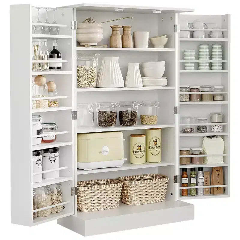HOMCOM 41 Modern Kitchen Pantry Freestanding Storage Cabinet with Double Doors Adjustable Shelves for Living Room - White