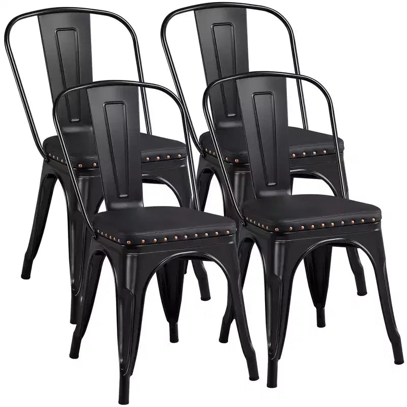 Yaheetech Pack of 4 Industrial Style Vintage Riveted Metal Dining Chairs, for Indoor Outdoor Bistro Cafe