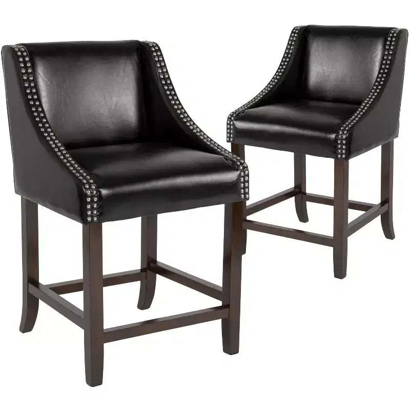 Emma and Oliver 2 Pk. 24 High Transitional Walnut Counter Height Stool with Accent Nail Trim