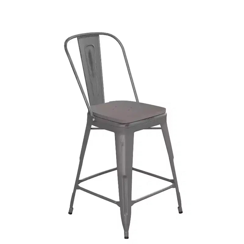 Flash Furniture Lincoln 24 High Indoor Counter Height Stool with Back with Poly Resin Wood Seat