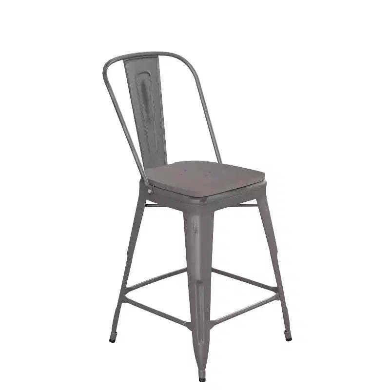 Flash Furniture Lincoln 24 High Indoor Counter Height Stool with Back with Poly Resin Wood Seat