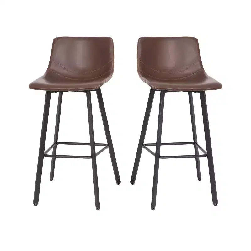 Merrick Lane Set of 2 Modern Upholstered Stools with Contoured, Low Back Bucket Seats and Iron Frames