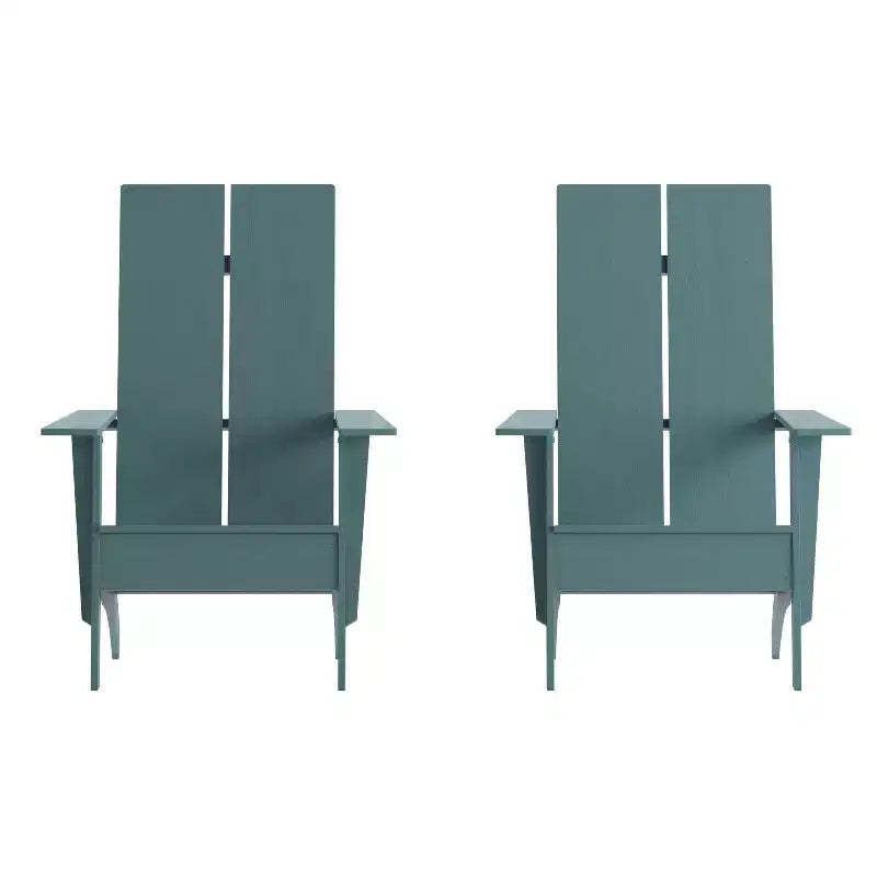 Emma and Oliver Set of 2 Modern Dual Slat Back Indoor/Outdoor Adirondack Style Chairs