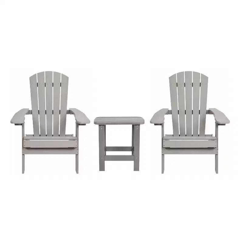 Flash Furniture 2 Pack Charlestown All-Weather Poly Resin Folding Adirondack Chairs with Side Table