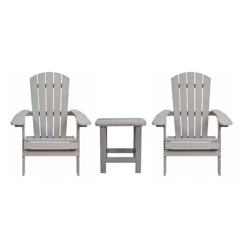 Flash Furniture 2 Pack Charlestown All-Weather Poly Resin Folding Adirondack Chairs with Side Table