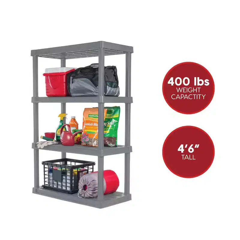 IRIS Plastic Heavy Duty 4 Tier Utility Shelf Gray