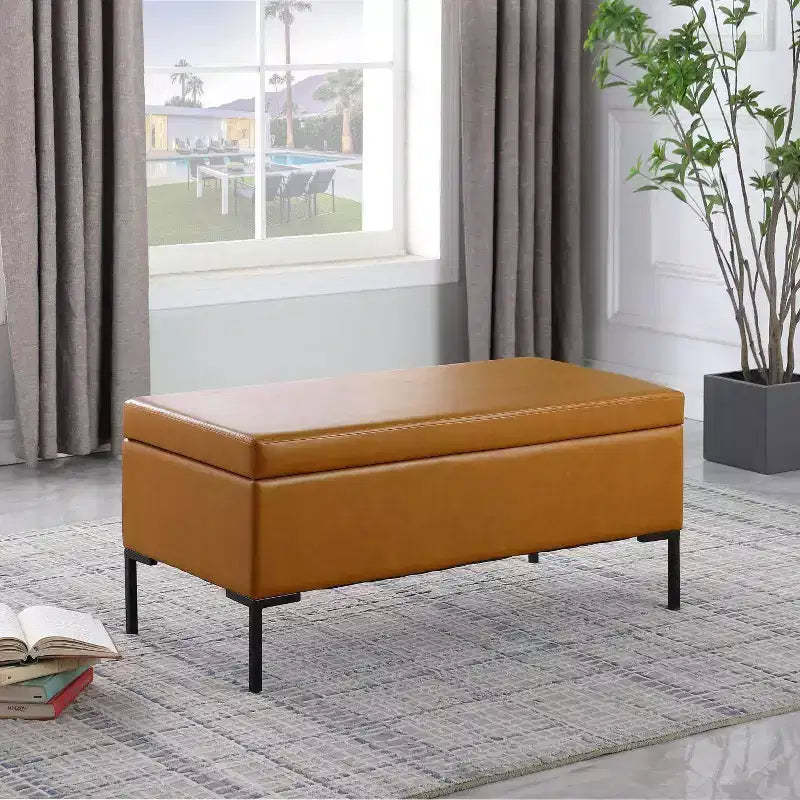Large Storage Bench with Metal Legs - HomePop