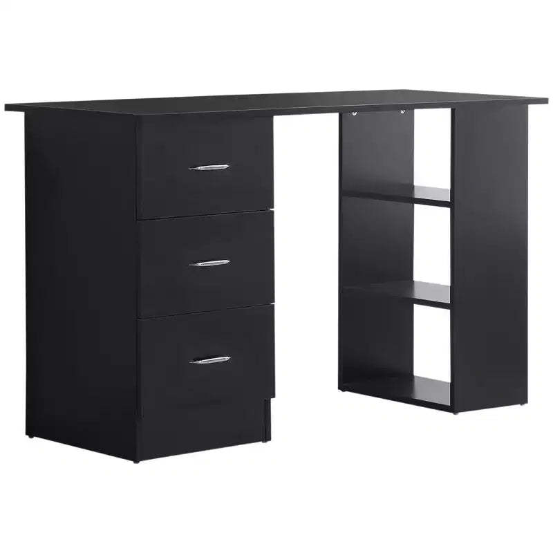 HOMCOM 47 Modern Home Office Computer Desk Bookcase Combo Writing Table Workstation with 3 Drawer and Storage Shelf - White