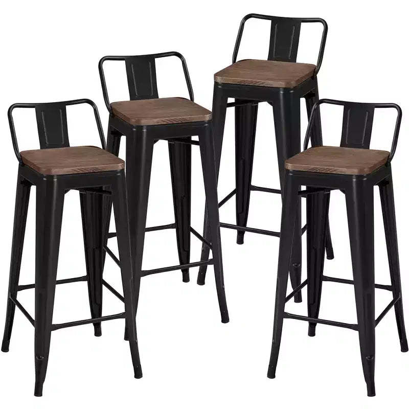 Yaheetech 30 Low Back Metal Counter Height Bar Stools with Wood Seat & Footrest, Set of 4
