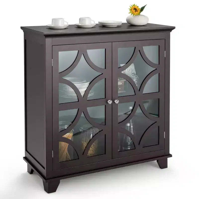 Costway Kitchen Storage Cabinet Buffet Sideboard w/ Glass Doors & Adjustable Shelf
